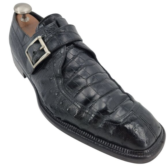 Vintage David Eden Exotic Full Quill Ostrich Italy Men 12 Monk Strap Dress Shoes - Picture 1 of 12